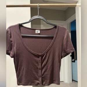 Aritzia Sunday Best Brown Cropped Button Down